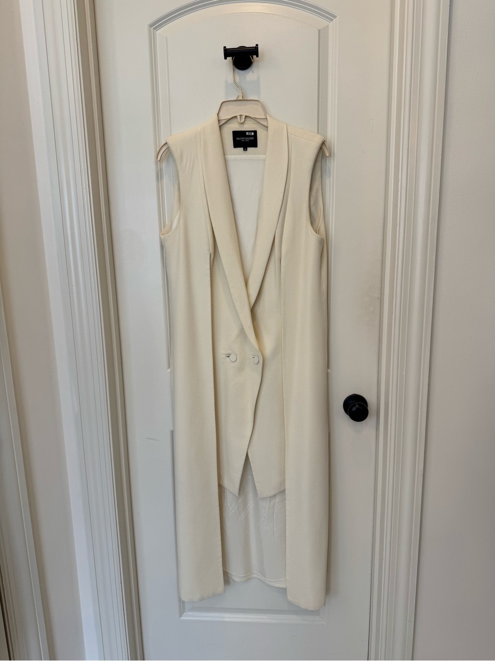 Olcay Gulsen Cream Long Sleeveless Blazer Vest